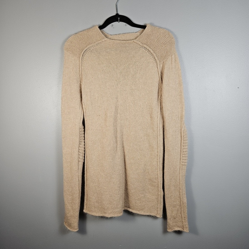H&M Women's 12 Tunic Sweater Wool Mohair Blend Crew Neck Ribbed Knit Tan Brown